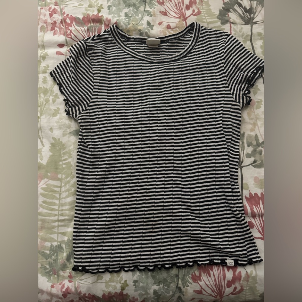 Billabong Black and White Striped Short Sleeve Tee